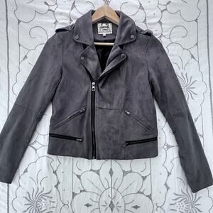 Jaase Gray Faux Suede Moto Jacket XS Cropped Zip
